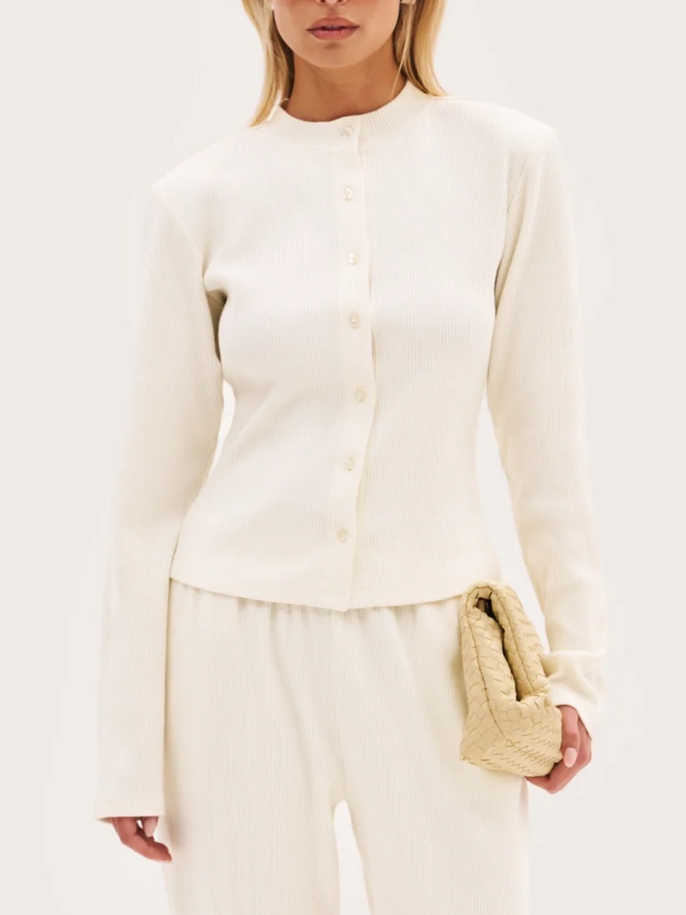 Maebe Away Day Pleated Button-Front Cream Cardigan